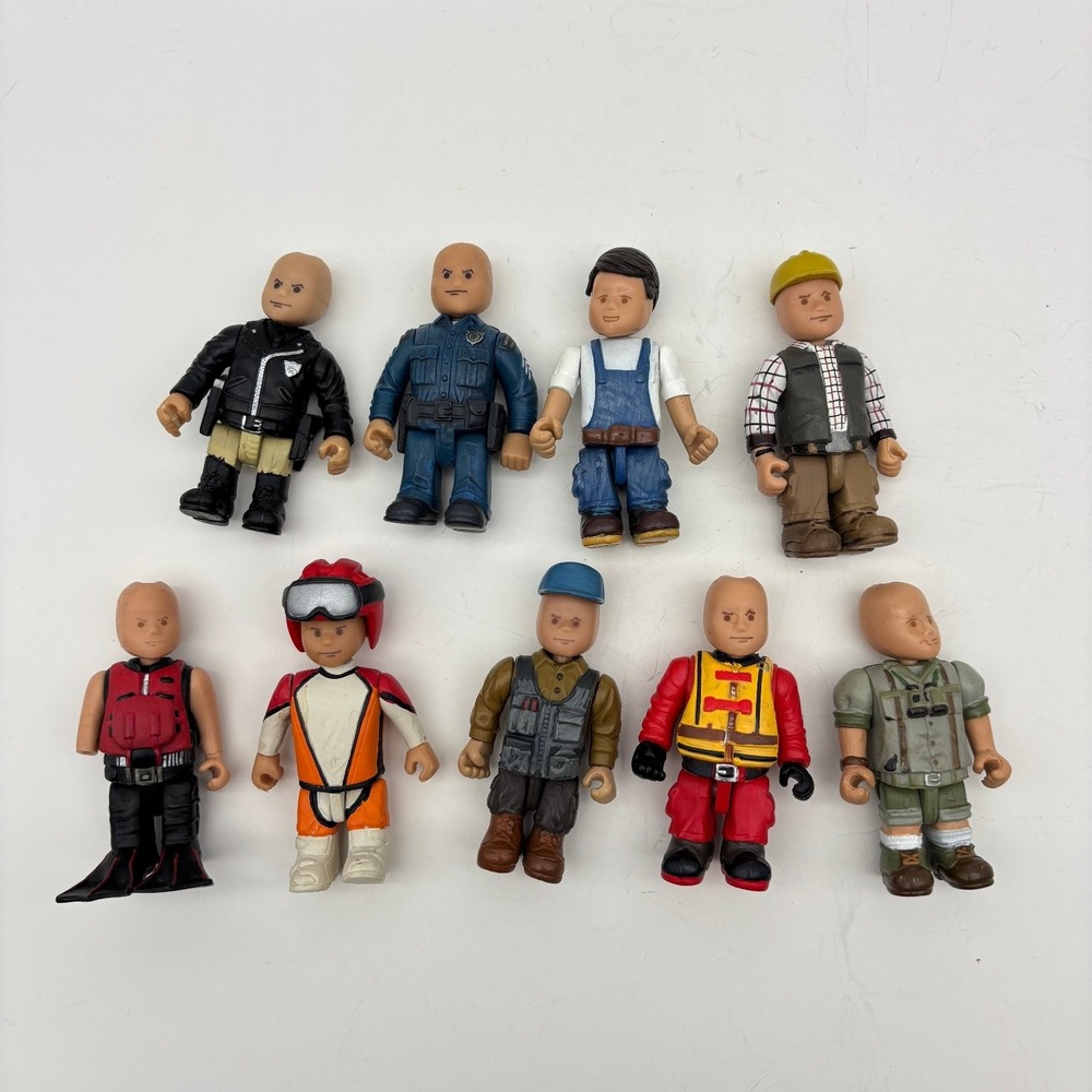 Vintage Mighty World Action Figures Lot 10 Pieces People Mechanic Police Fireman
